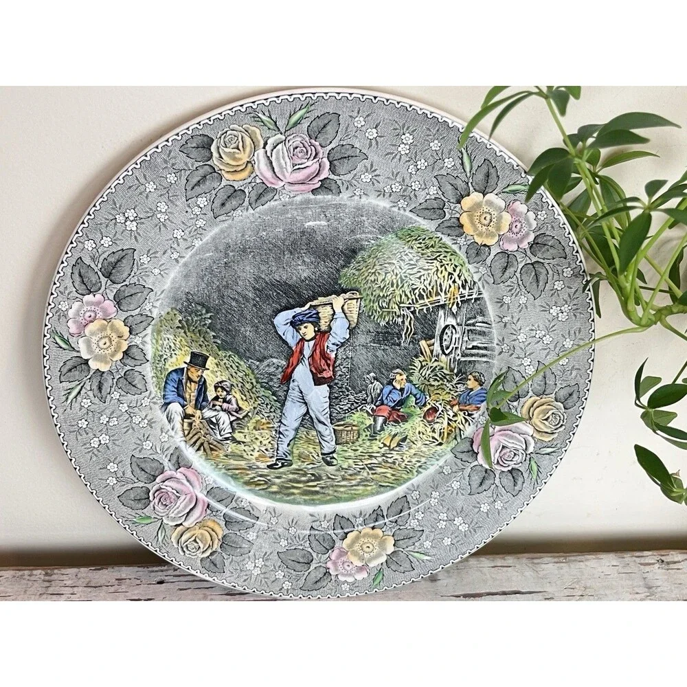Vintage Adams England 10.5” Dinner Plate Autumn, Husking, Star Of The Road Decor